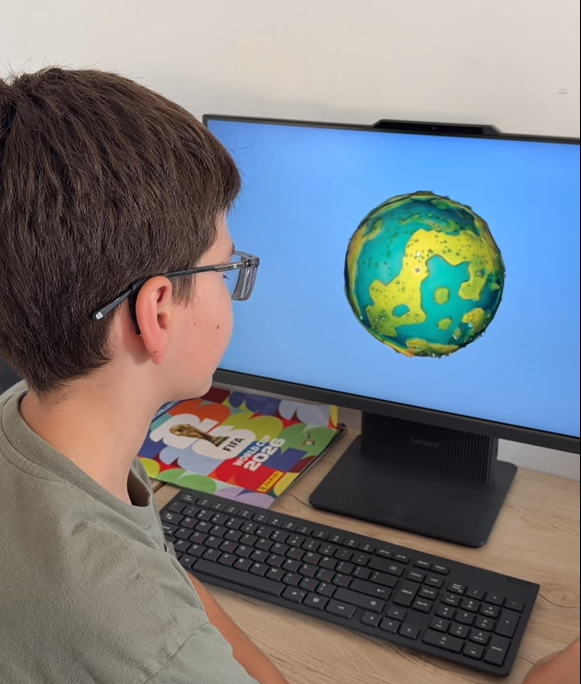 Student viewing a planet in Thinklandia